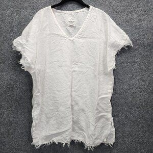 Vikolino Womens One Size‎ White 100% Linen Resort Boxy Beachy Lagenlook Top